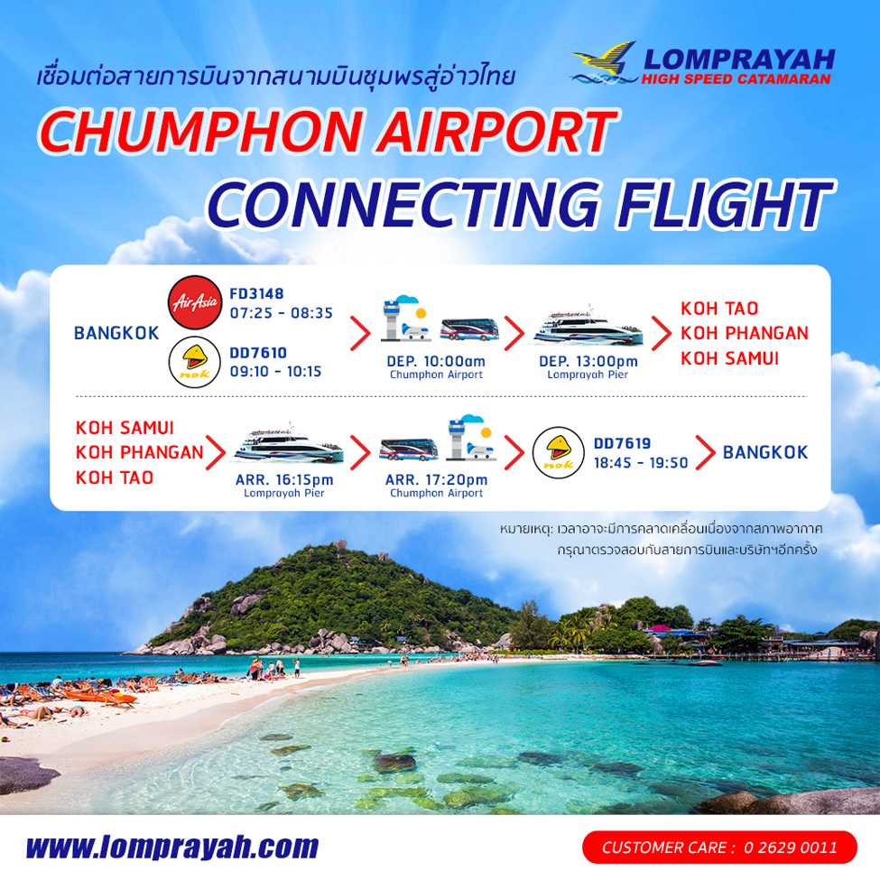 Koh Tao Lomprayah เดินทางจากสนามบินชุมพรสู่อ่าวไทย